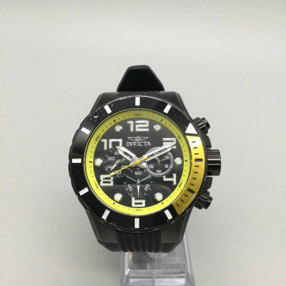 Invicta Pro Diver 18741 Mens Watch 51mm Black Yellow Dial Chronograph Tritnite